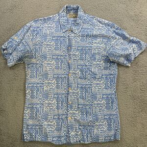 Kenny Flowers Shirt Men's M White Blue Limited Edition Hawaiian Rayon